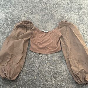 Abercrombie & Fitch Brown Puff Sleeve Crop Blouse